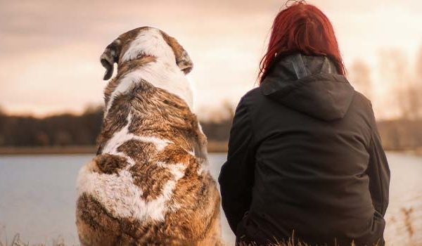 Woman and pet dog