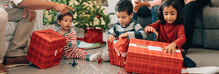 Kids opening presents