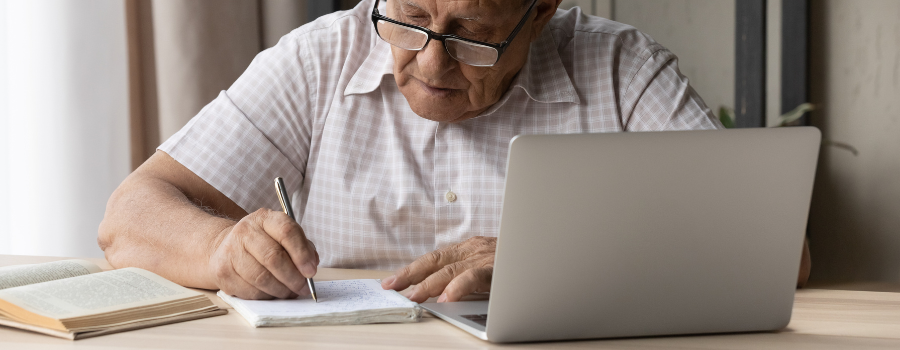 old man researching