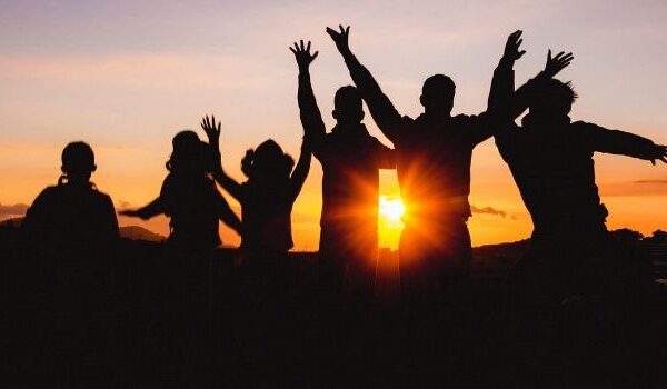 group of best friends in sunset