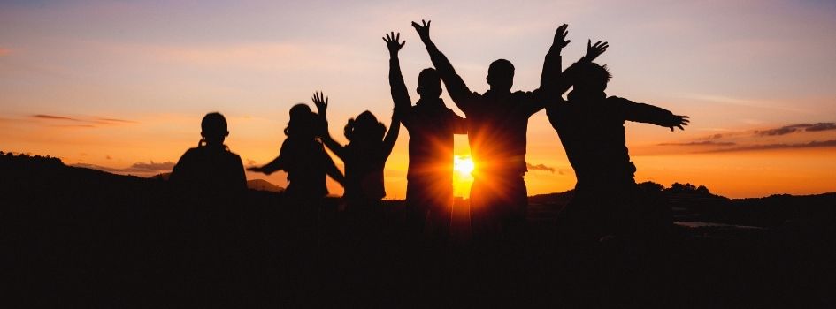 group of best friends in sunset